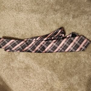 Dnky Mens Tie Pink Gray Stripe Plaid
